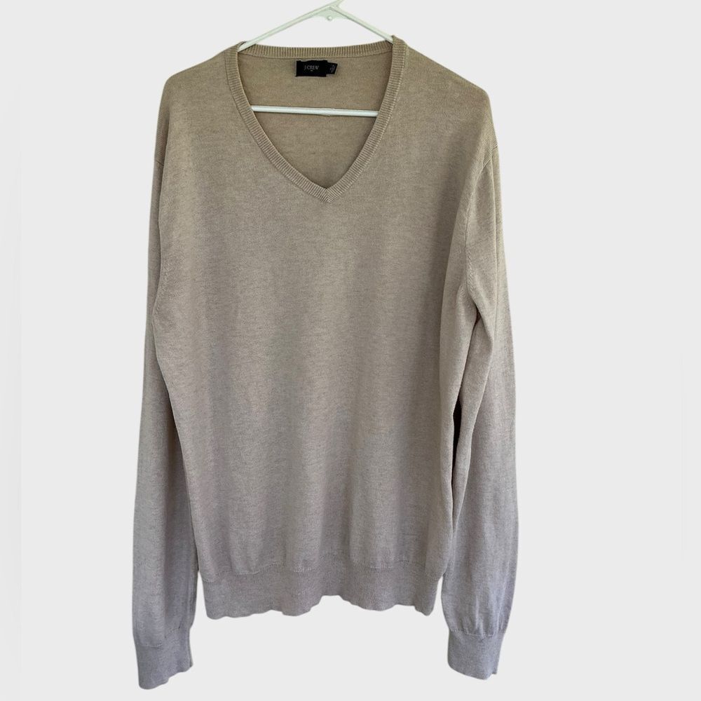 J.Crew Men’s XL 100% Cotton V-Neck Sweater Tan Beige Pullover